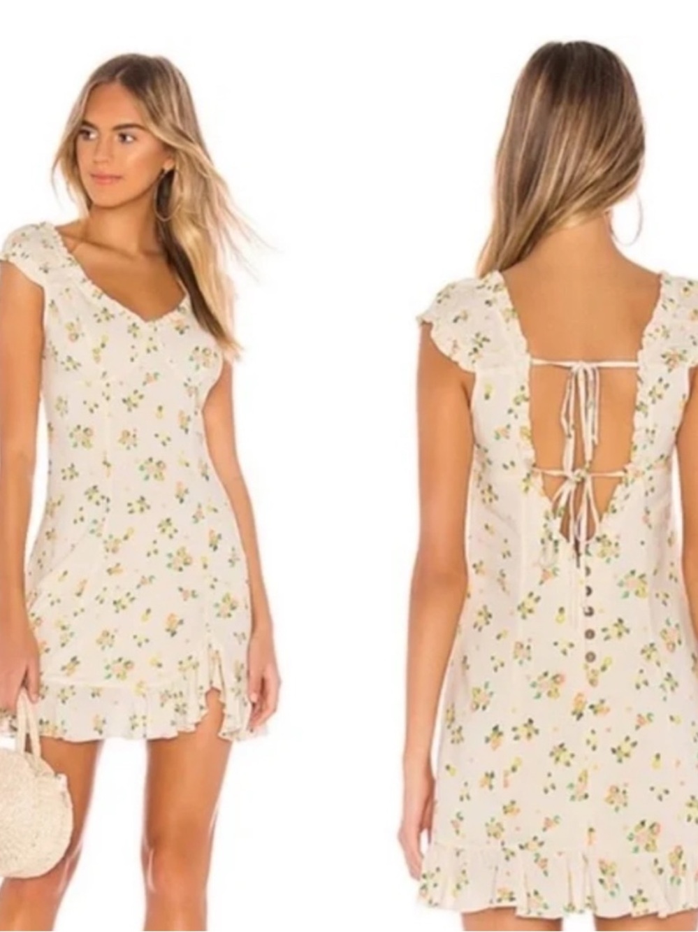 Free People "Like a Lady" Citrus Lemon Print Mini Dress L